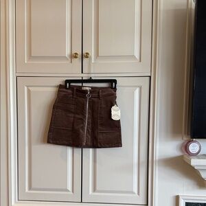 Brown Corduroy Mini Skirt with Zipper